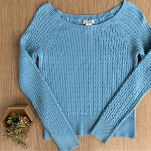 Aeropostale Sweater Slim Fit light blue cabled crewneck Light Blue XL Womens Y2K